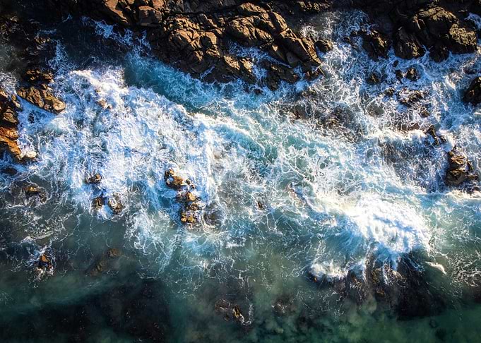Ocean Waves Crashing on Rocks