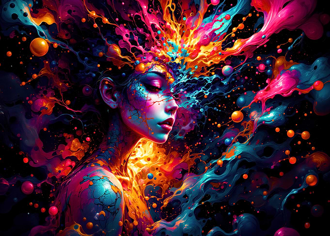 Woman in Colorful Swirls