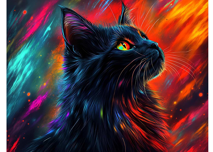 Black Cat in Neon Galaxy