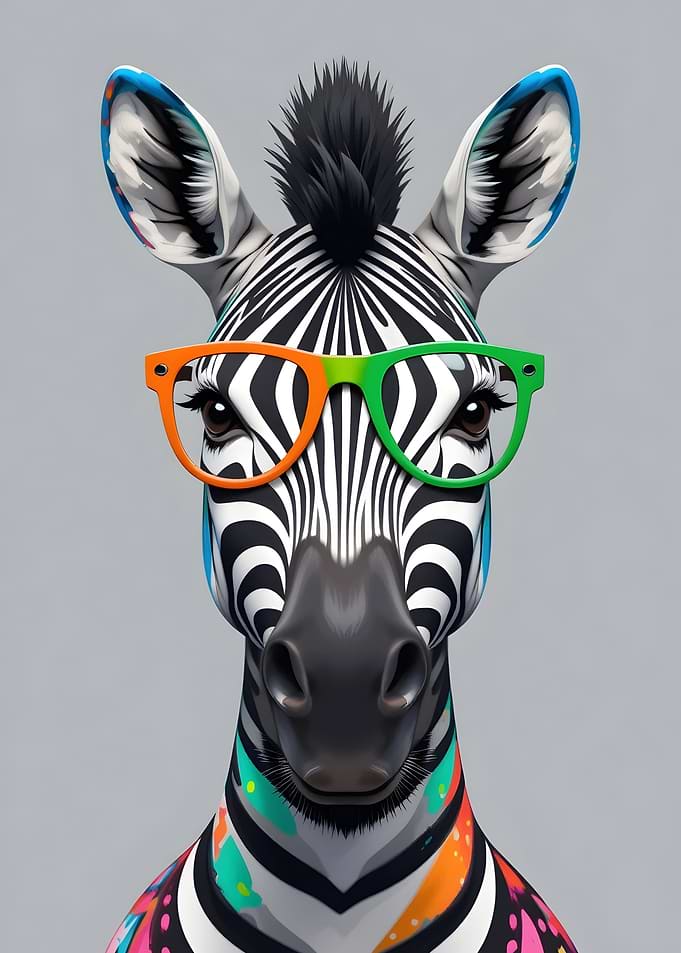 Colorful portrait of a Zebra with Glasses