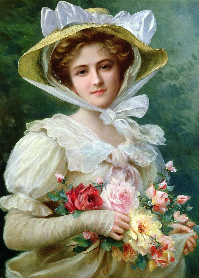 Woman in White Dress with Roses