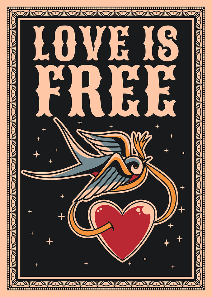 Love is free, swallow vintage art