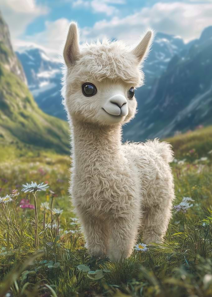 Cute Baby Llama in Meadow