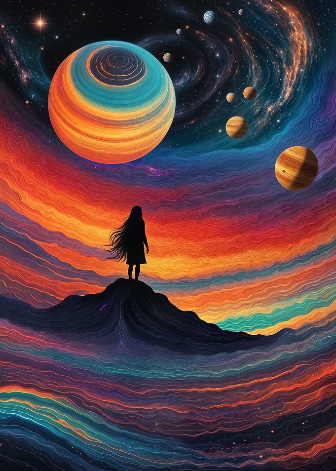 Cosmic Silhouette Under Swirling Galactic Skies - Lone survivor
