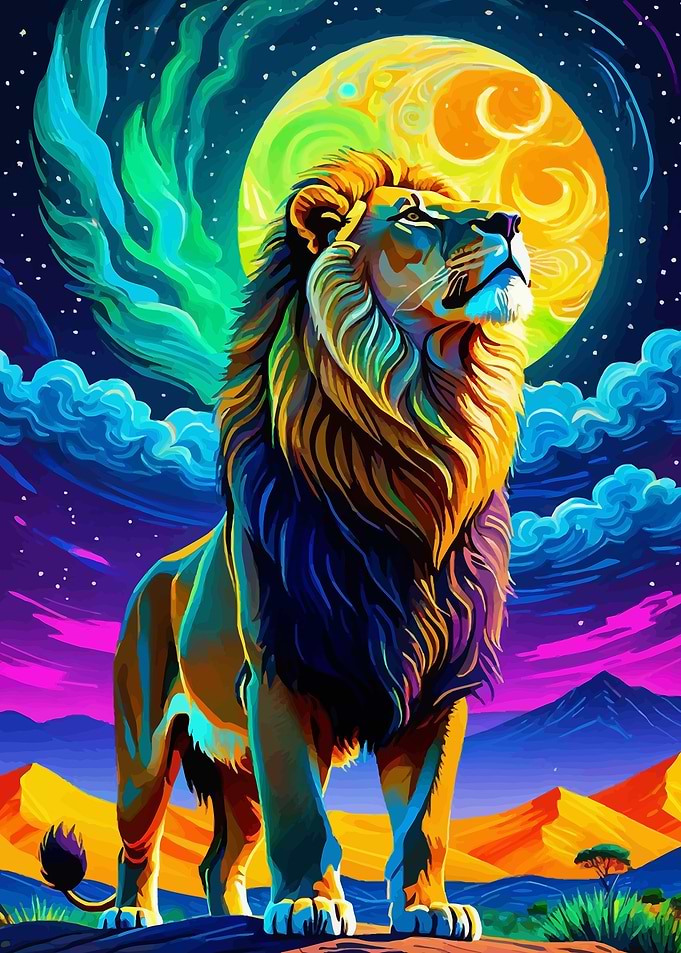 Lion Under a Full Moon