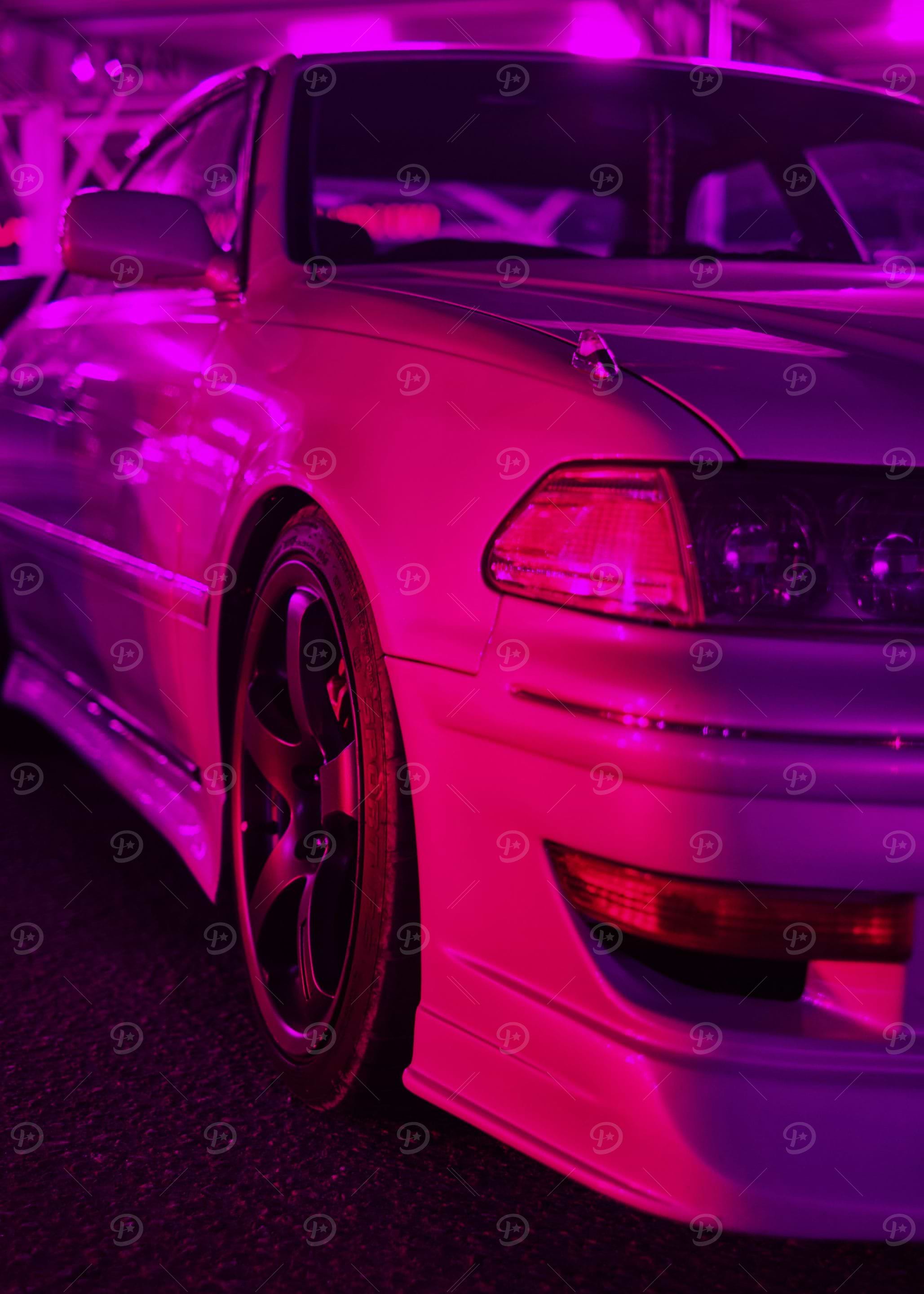 White Car Neon Lights