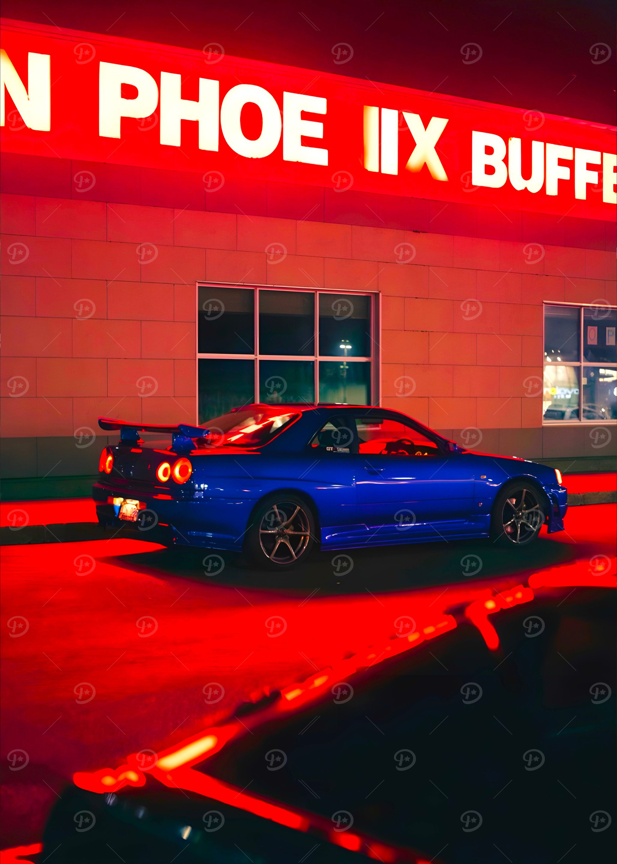 Blue Sports Car at Night