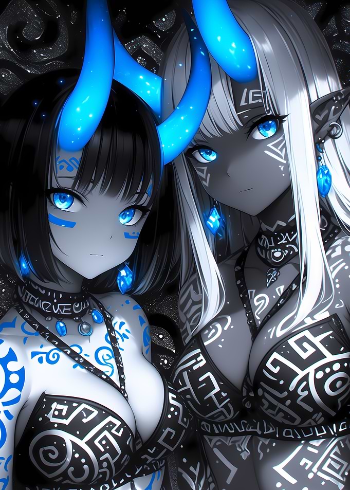 Blue-Horned Anime Girls gaming