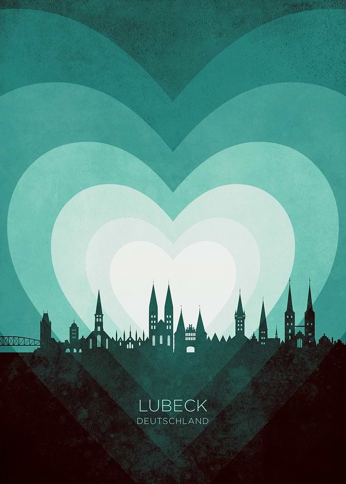 Lubeck Germany Skyline Hearts Teal