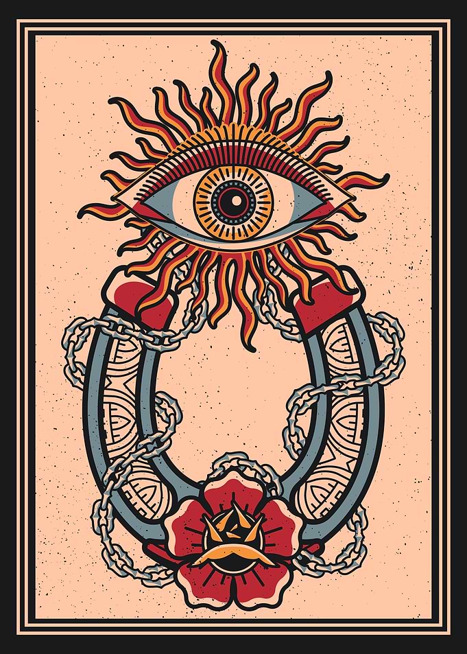 Horseshoe & eye vintage art