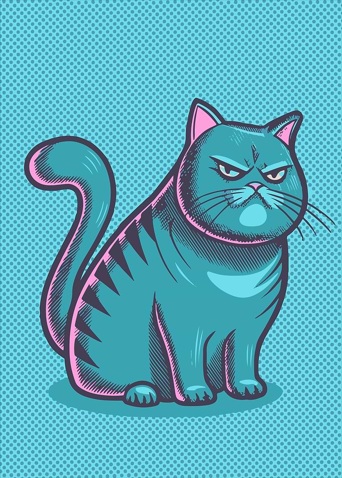 Grumpy Cat Illustration in Retro Pop Art Style