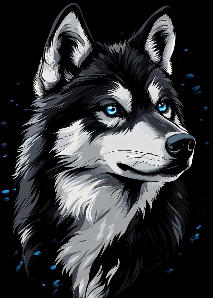 a portrait of a husky with blue eyes cartoon style