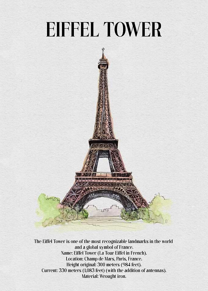 Eiffel Tower Watercolor Illustration