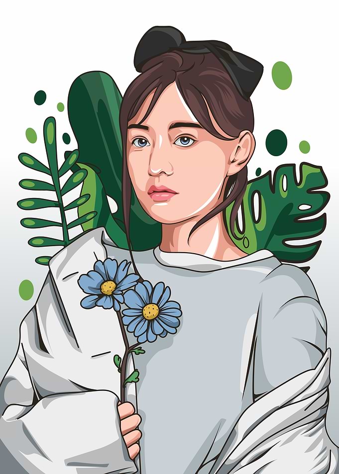 Kim Ji-won with Flowers digital art,