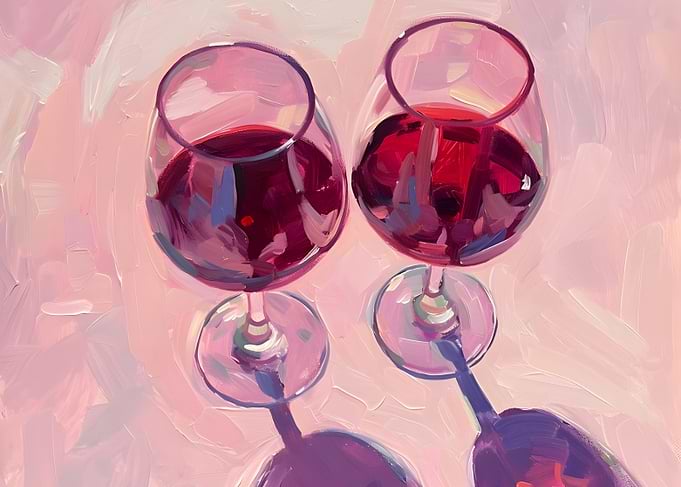 Two Glasses of Red Wine - Painting