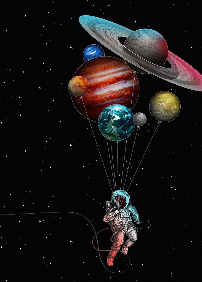 Astronaut with Planets