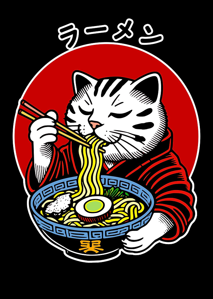 Cat Eating Ramen