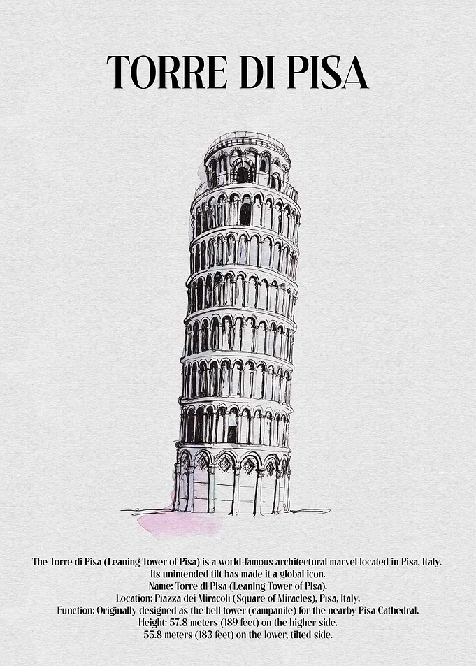 Leaning Tower of Pisa Illustration