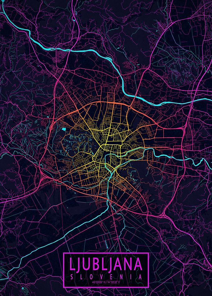 Ljubljana City Map Slovenia Neon