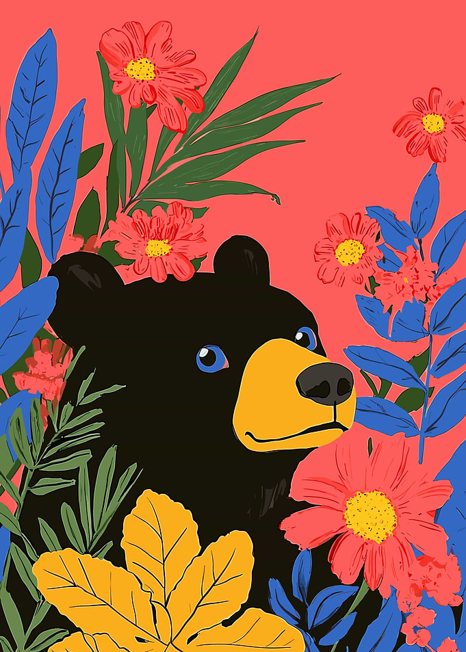 Black Bear in Flowers