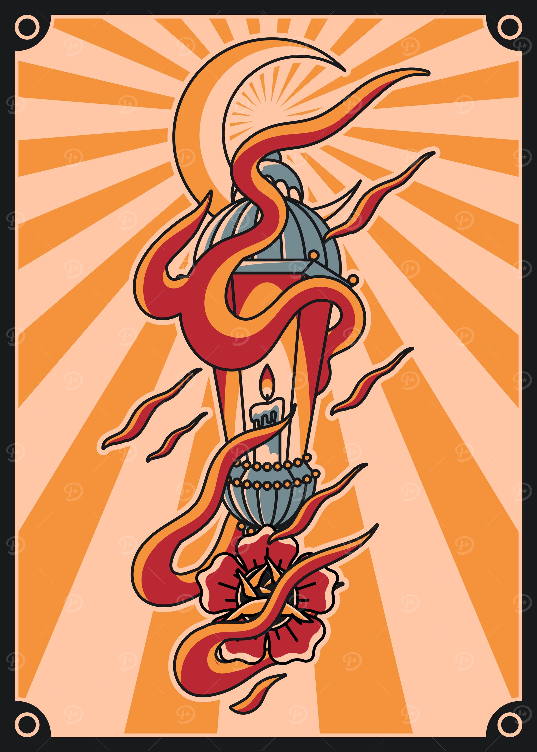 Vintage Lantern & Flames Art