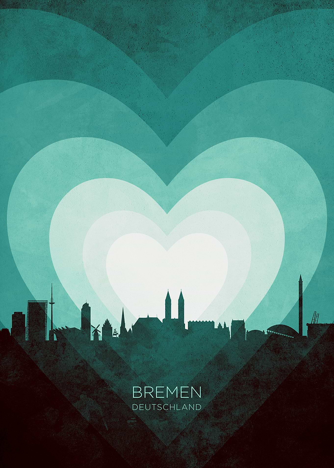 Bremen Germany Skyline Hearts Teal