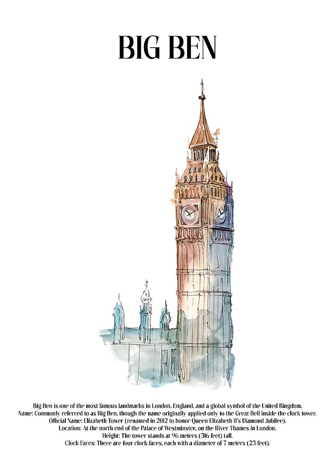 Big Ben Watercolor Illustration