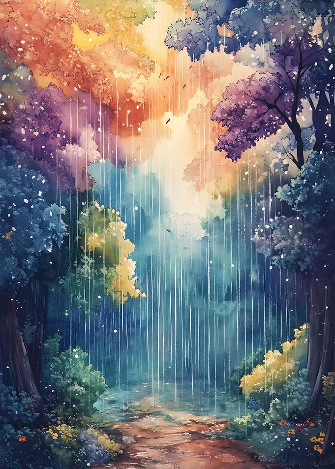 A rainstorm falls upward leaving the ground dry Poster Nature