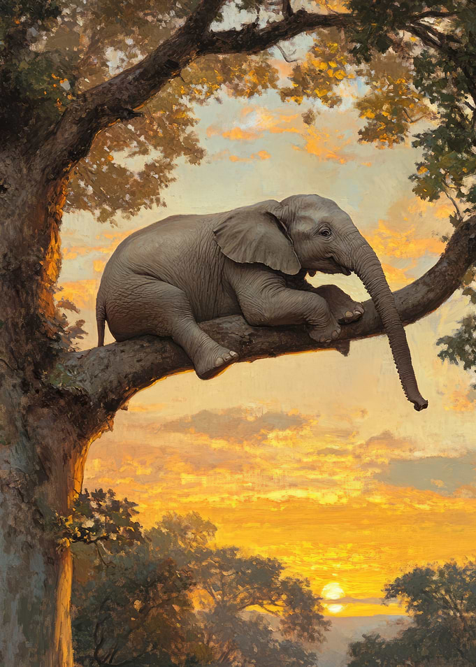 Elephant in Tree at Sunset