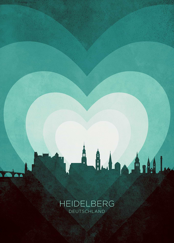 Heidelberg Germany Skyline Hearts Teal
