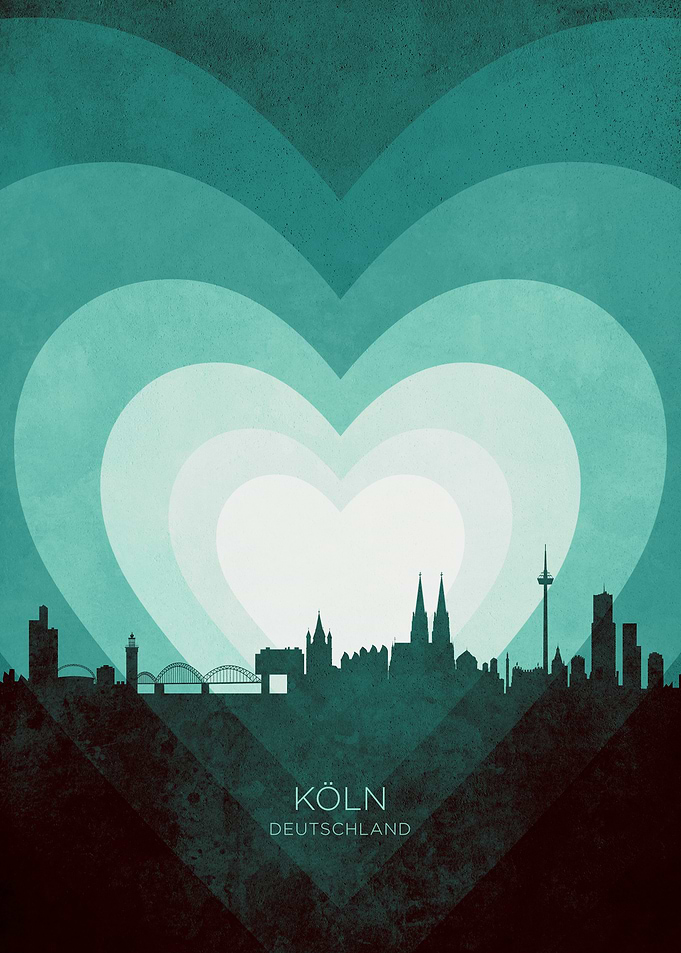Köln Germany Skyline Hearts Teal