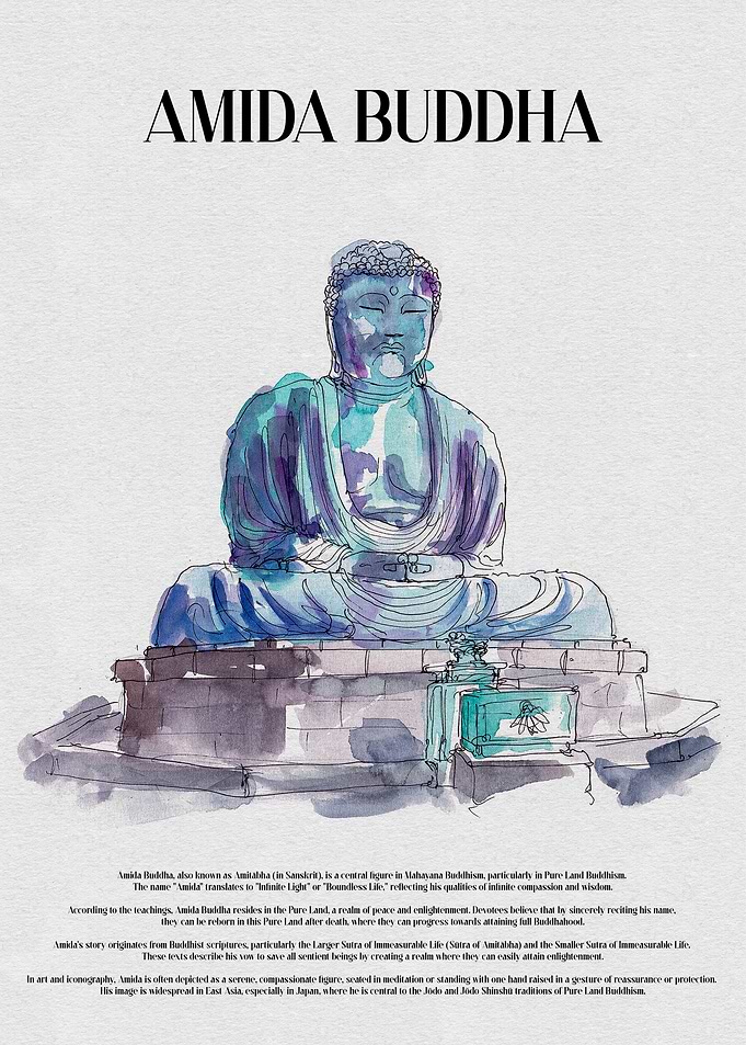 Amida Buddha Watercolor Illustration