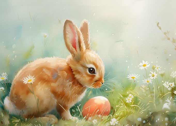 Easter Bunny with Egg in Spring