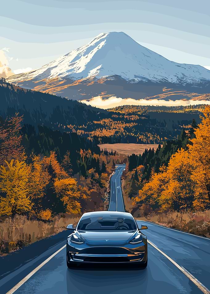 Tesla on Mountain Road