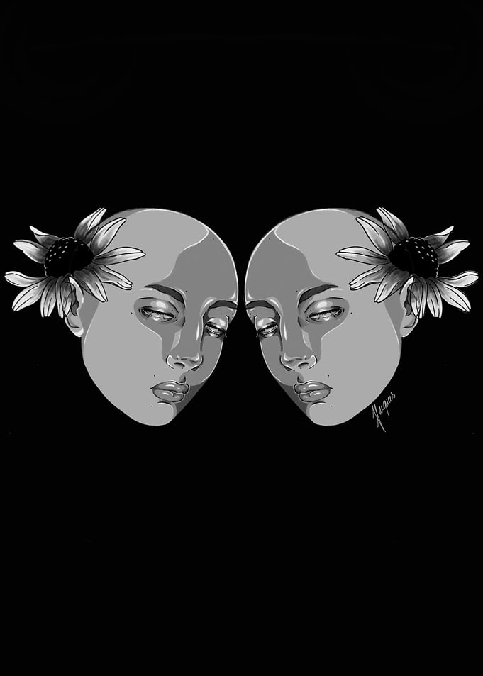 Twin Faces with Flowers