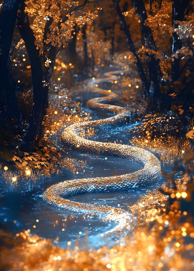 A river made of silver snakes through Nature Art