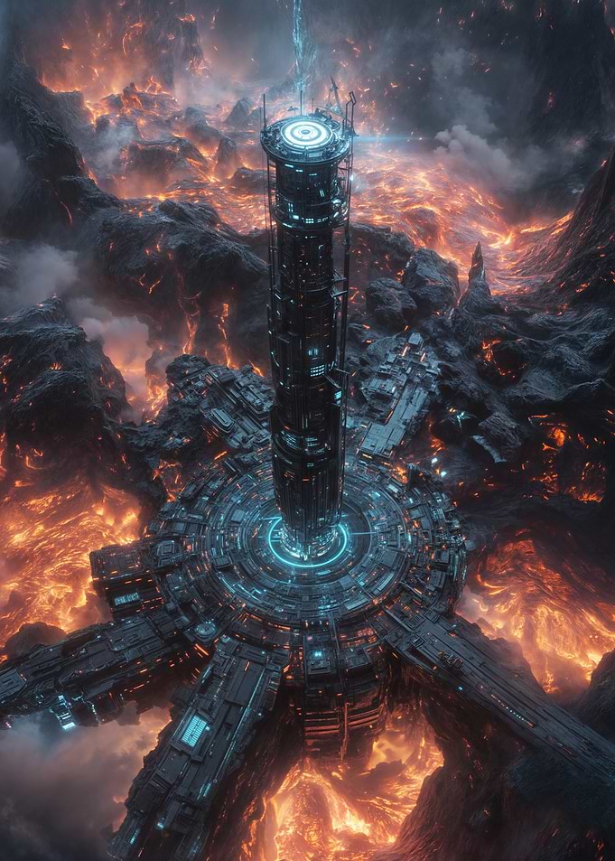 Sci-Fi Tower Over Lava