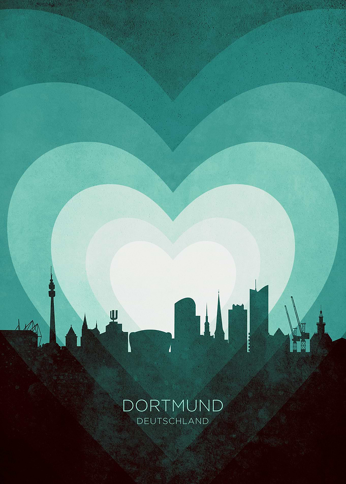 Dortmund Germany Skyline Hearts Teal