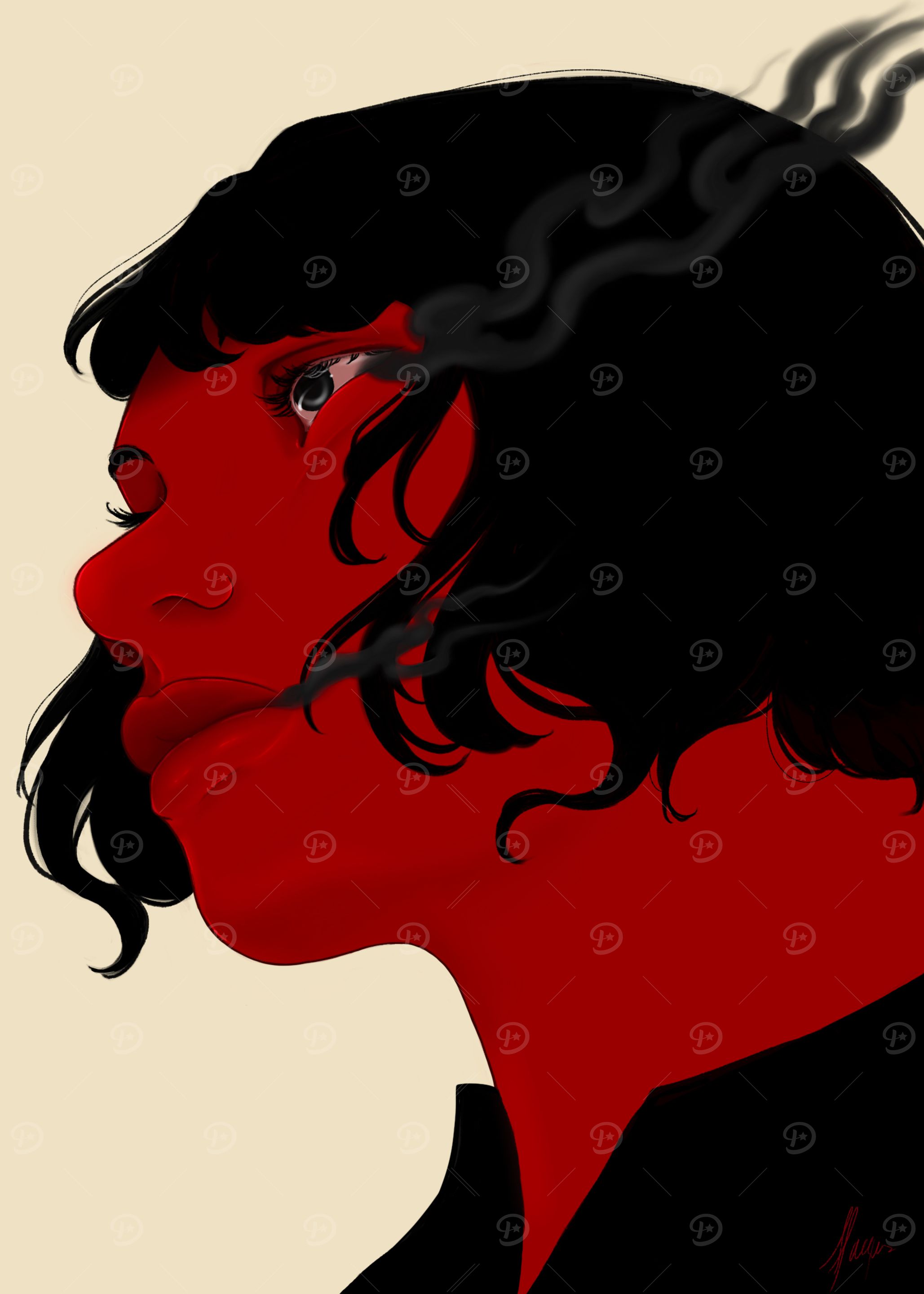 Red Silhouette with Smoke