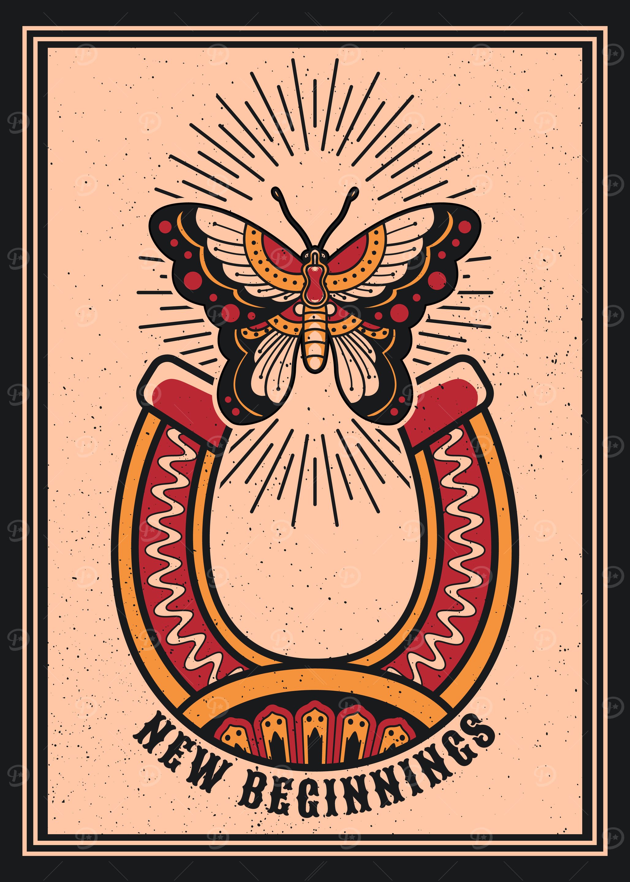 Horseshoe & butterfly vintage art