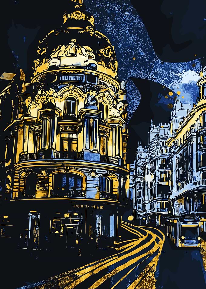 Nighttime Cityscape Madrid Spain