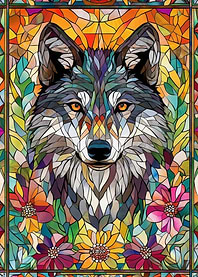 Wolf in Flowers Mosaic