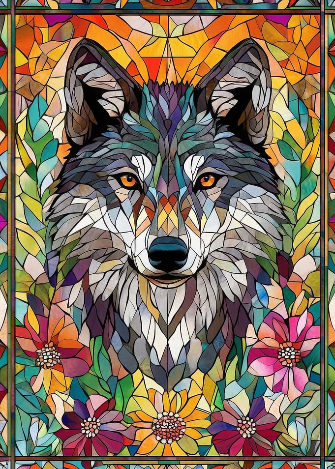 Wolf in Flowers Mosaic