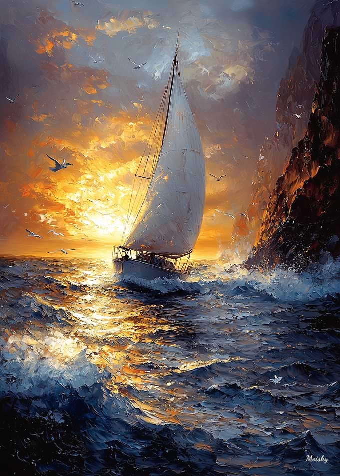 Sailing at Sunset: Impressionist-Inspired Artwork