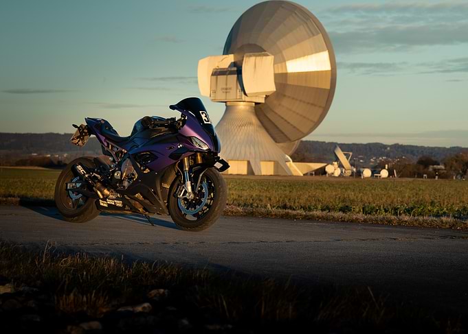 Purple Sportbike by Satellite Dish