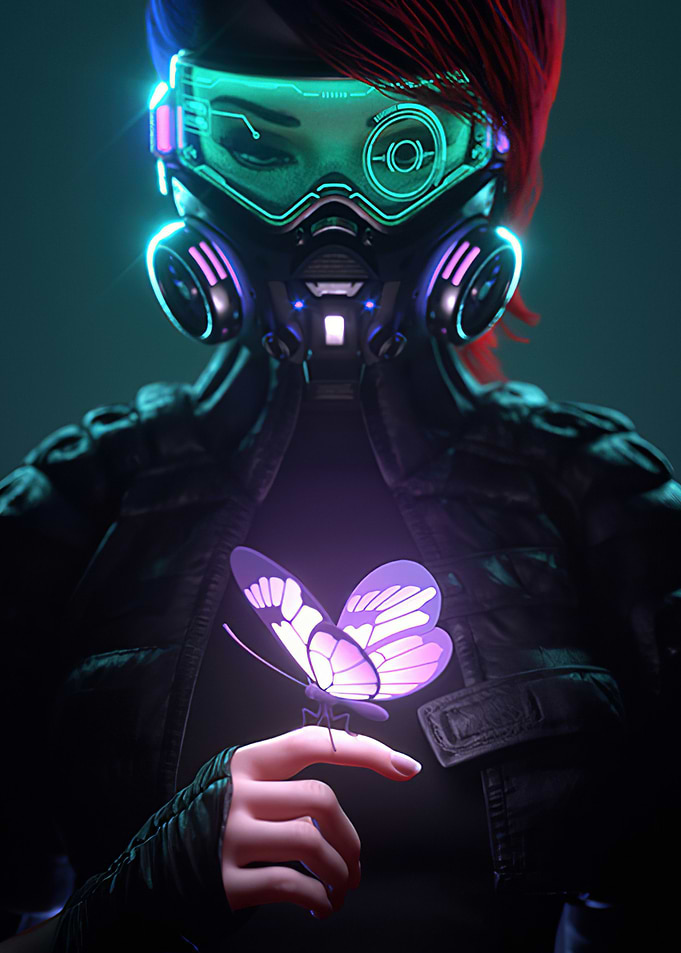 Cyberpunk Woman with Butterfly