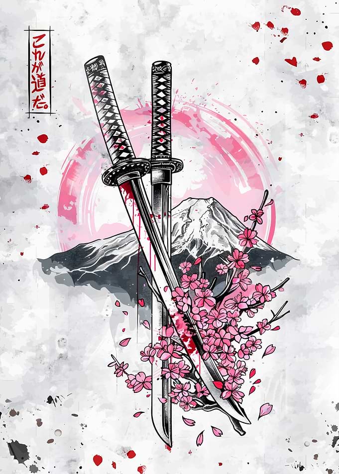 Cherry Blossoms Samurai Swords