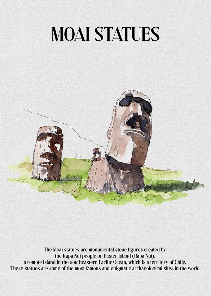 Moai Statues Watercolor