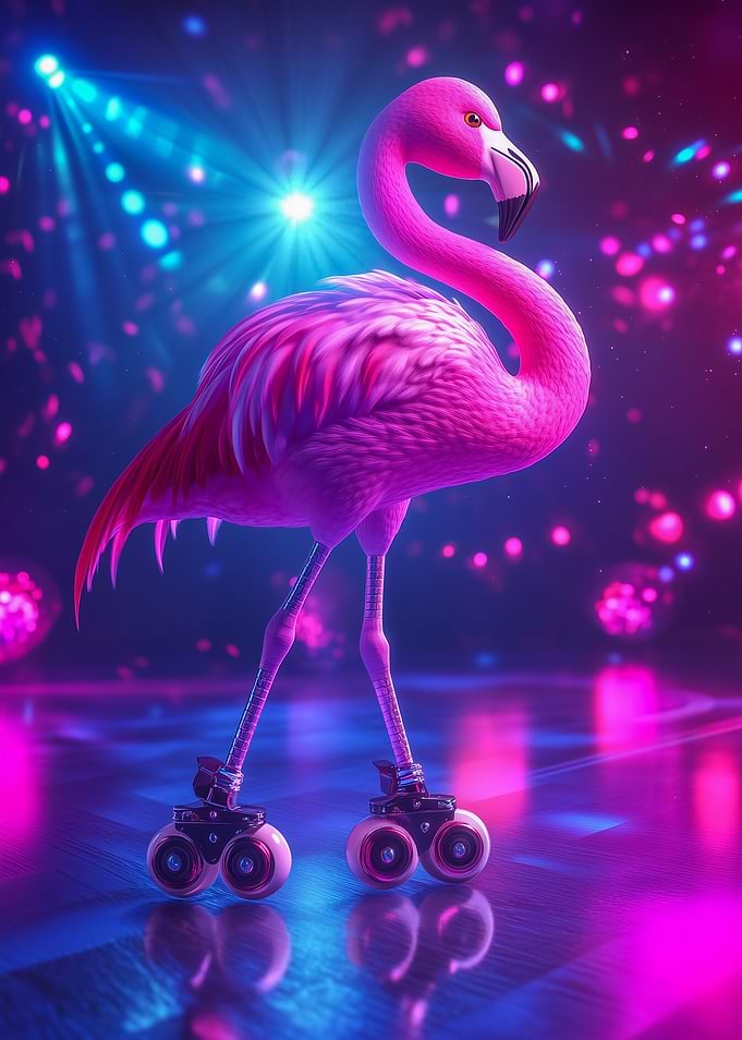 Pink Flamingo Roller Skating