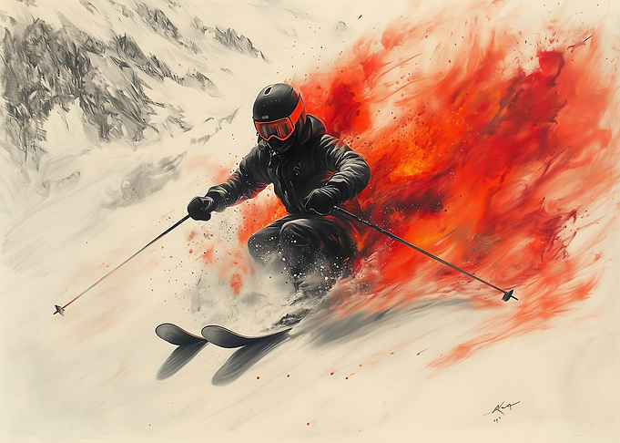 Skier in Red Snow